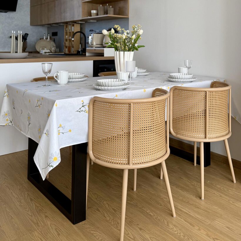 Eckige Tischdecke 100% Baumwolle - Kamille