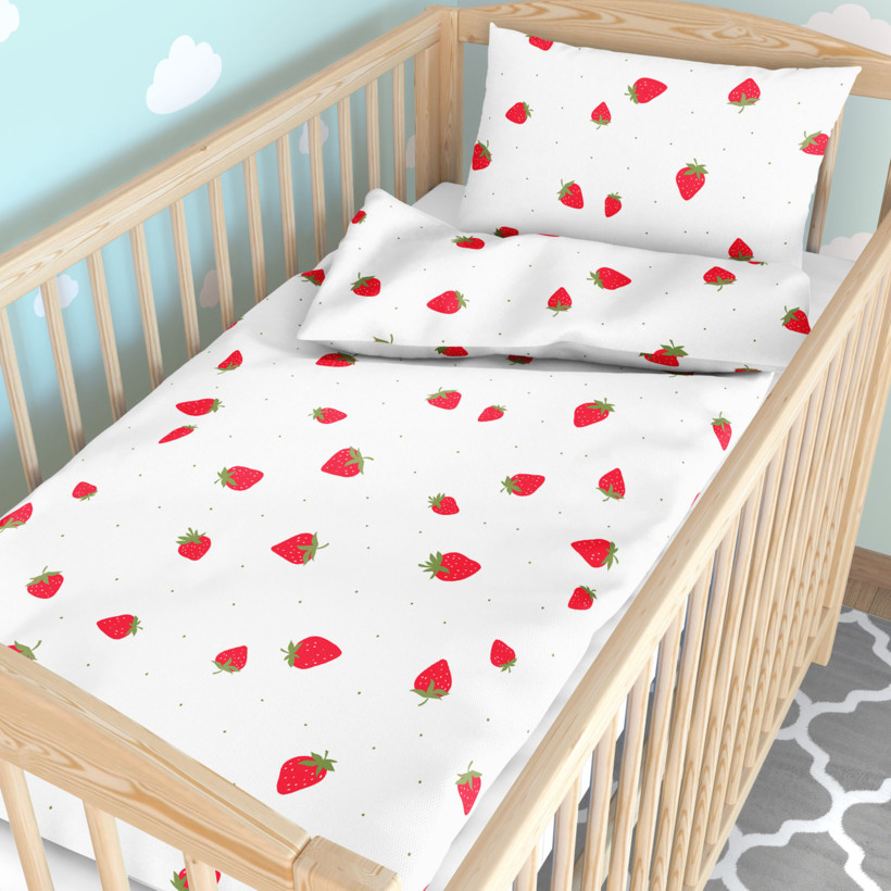 Bettwäsche für Babybetten aus Baumwolle - frische Erdbeeren