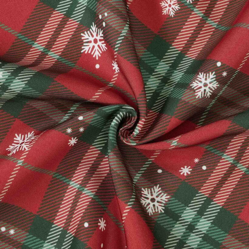Weihnachtlicher Teflonstoff für Tischdecken – Rotkariert mit Schneeflocken
