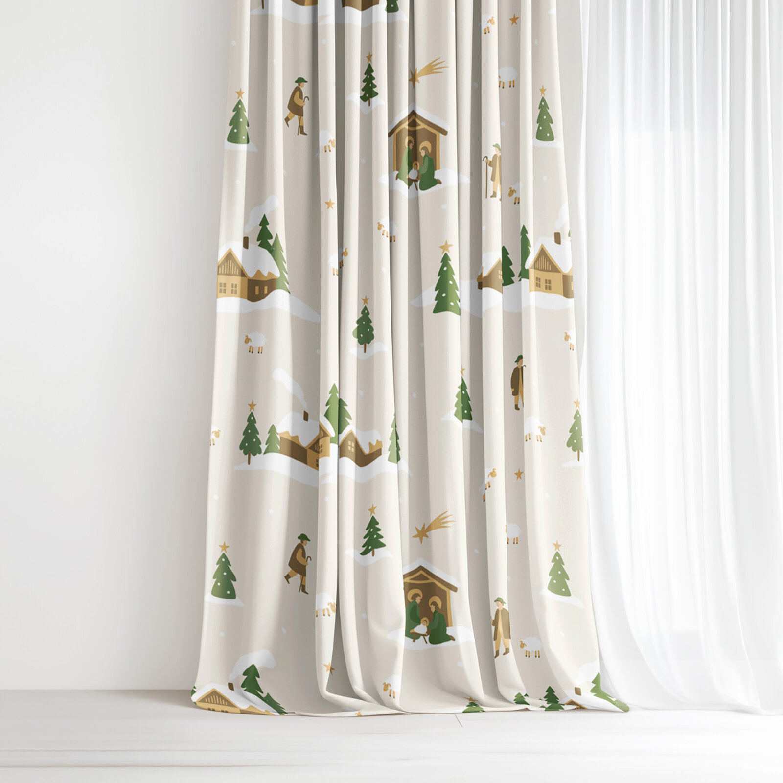 Weihnachtlicher Vorhang aus Baumwolle - Weihnachtslieder
