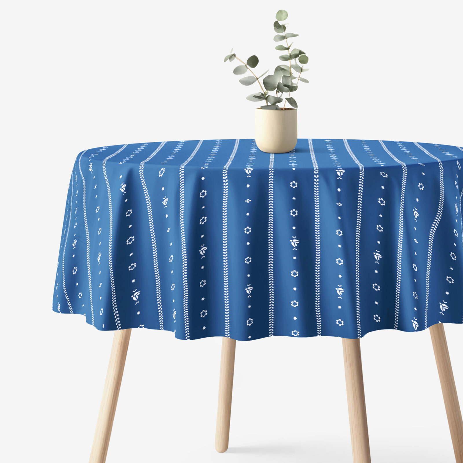 Runde Tischdecke 100% Baumwolle - Blaue Folklore