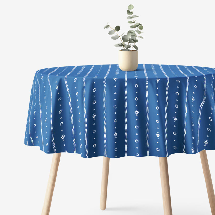 Runde Tischdecke 100% Baumwolle - Blaue Folklore