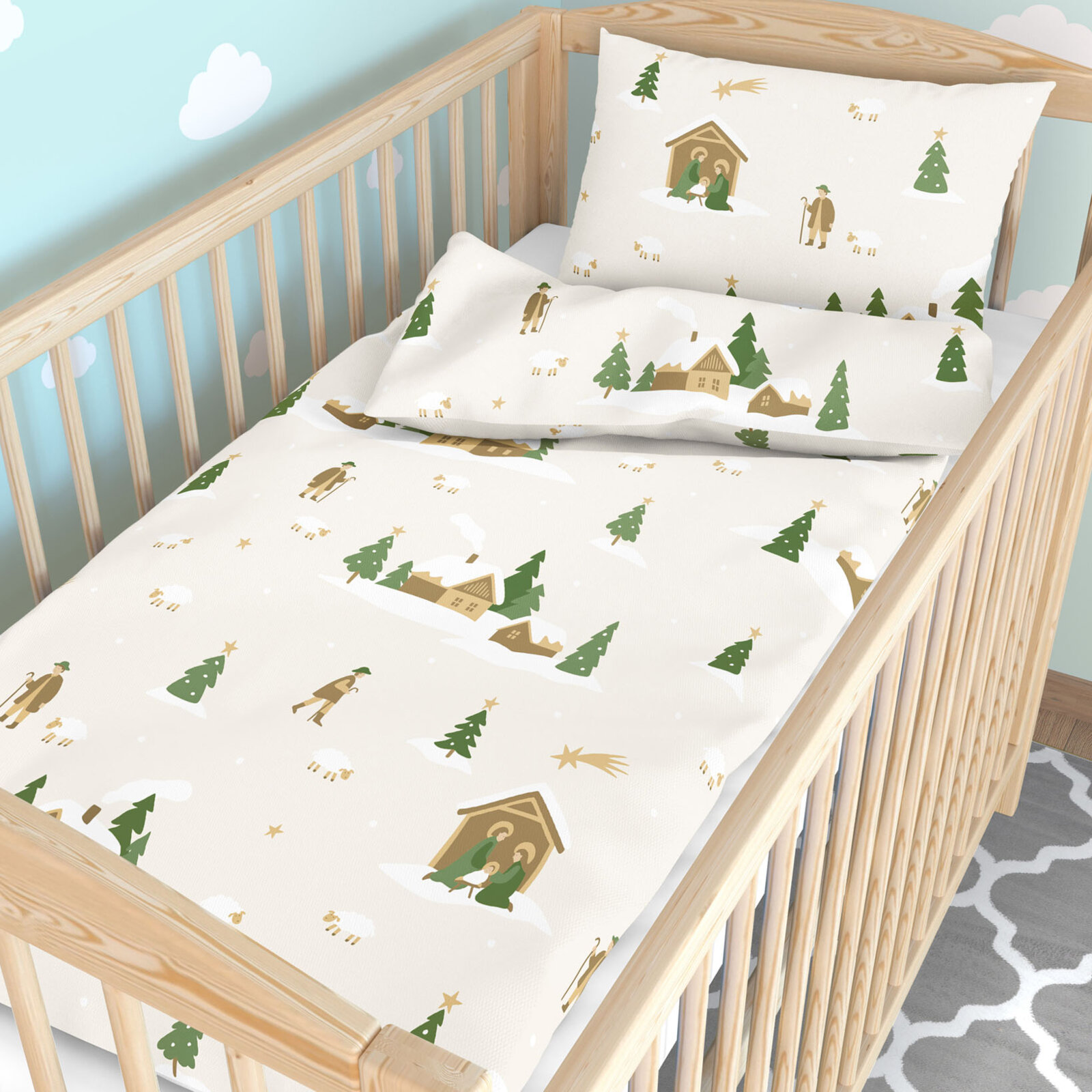 Weihnachtliche Bettwäsche für Babybetten aus Baumwolle - Weihnachtslieder