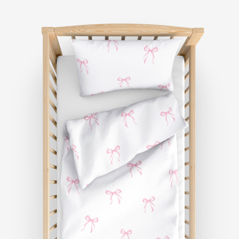 Bettwäsche für Babybetten aus Baumwolle - rosa Schleifen