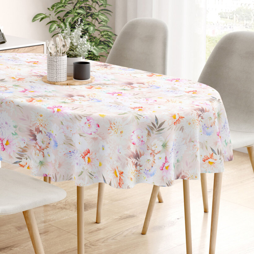 Ovale Tischdecke aus 100% Baumwolle Deluxe - wilde Blumen
