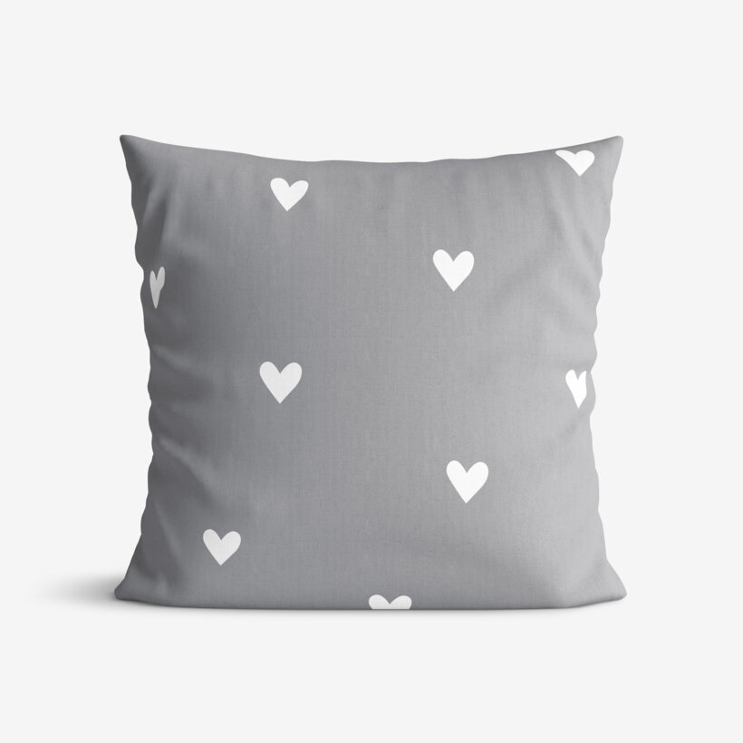 Kissenbezug aus Baumwolle - Herzchen auf Grau