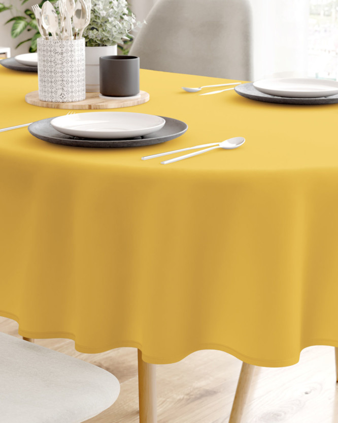 Ovale Tischdecke aus 100% Baumwolle - honiggelb