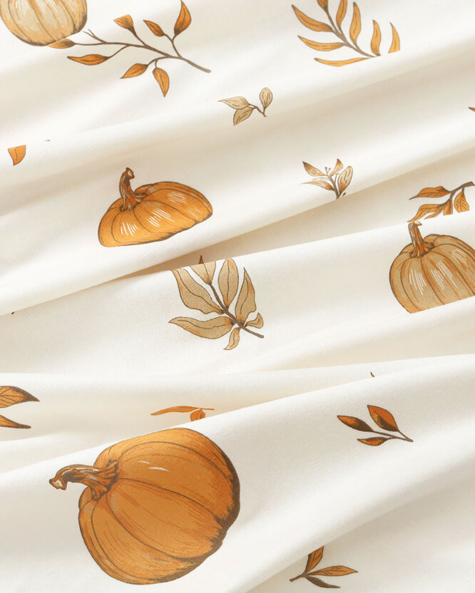 Flanellstoff - Herbstkürbisse und Blätter