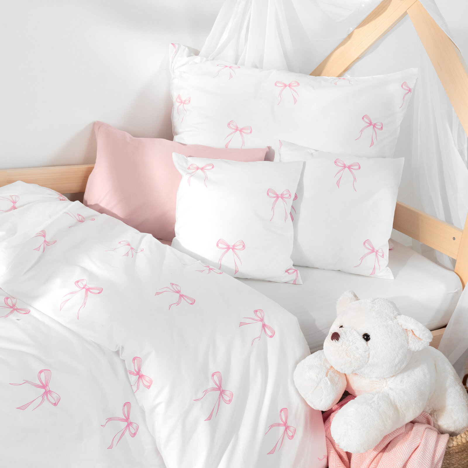 Kinder - Bettwäsche aus Baumwolle - rosa Schleifen