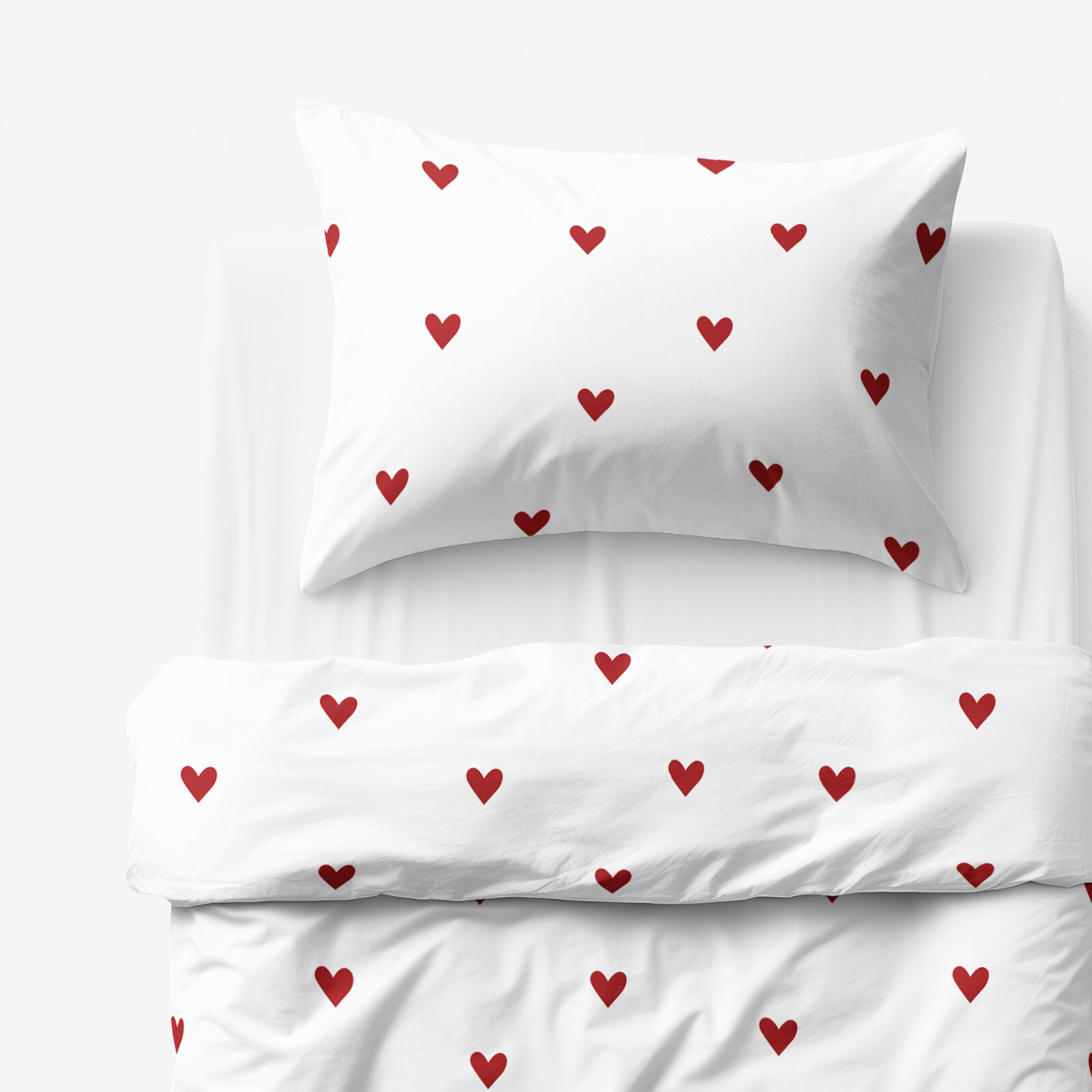 Kinder - Bettwäsche aus Baumwolle - Rote Herzchen auf Weiß