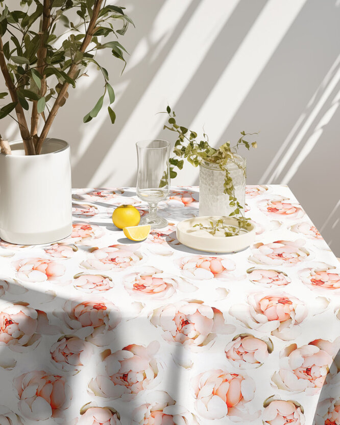Eckige Tischdecke 100% Baumwolle Deluxe - Duft von Pfingstrosen