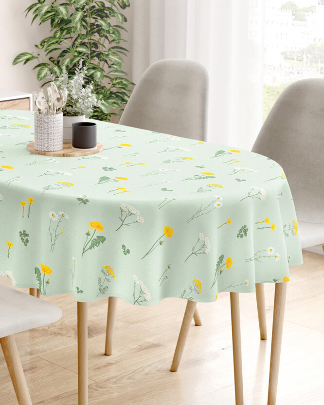 Ovale Tischdecke aus 100% Baumwolle - Grüne Wiese