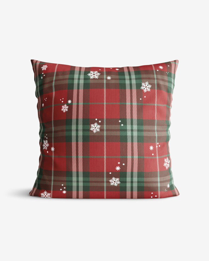 Weihnachtlicher Dekorativer Kissenbezug - Rotkariert mit Schneeflocken