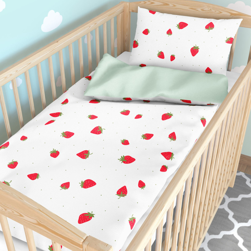 Bettwäsche für Babybetten aus Baumwolle Duo - frische Erdbeeren mit Hellgrün