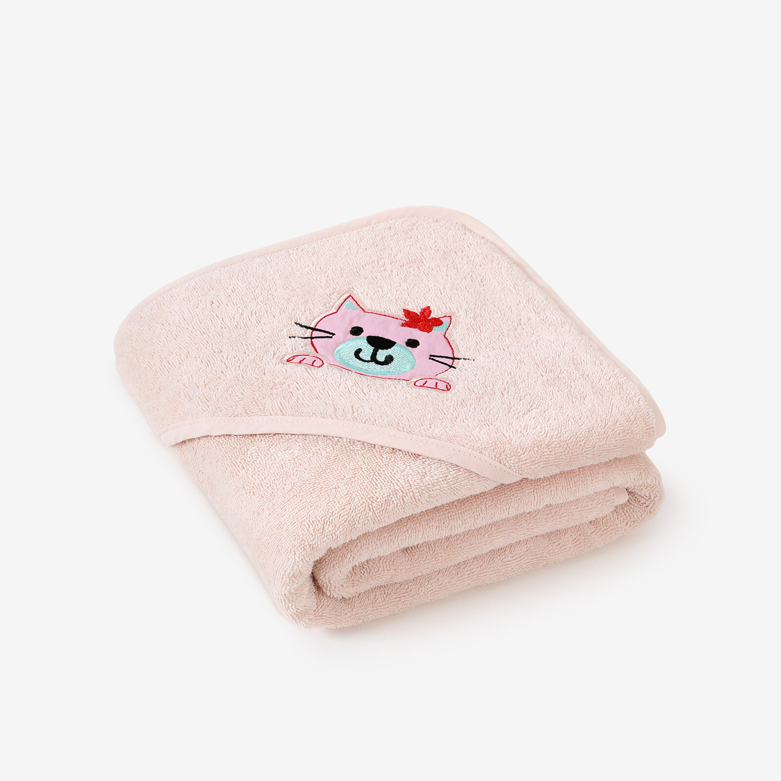 Frottee Babybadetuch mit Kapuze - Kätzchen auf Hellrosa