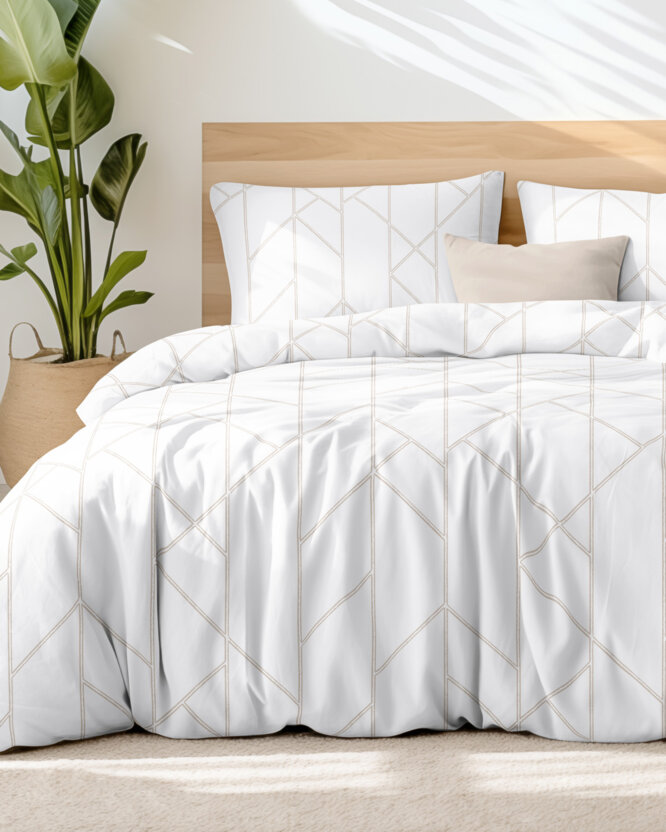 Bettwäsche aus Baumwolle - Geometrische Linien auf Weiß