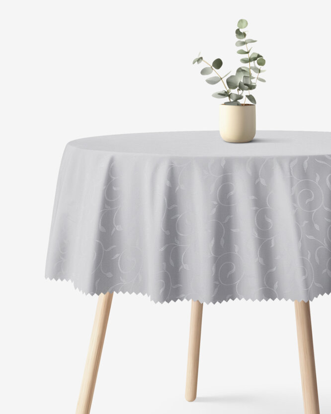 Runde festliche Teflon-Tischdecke - grau mit großen Ornamenten