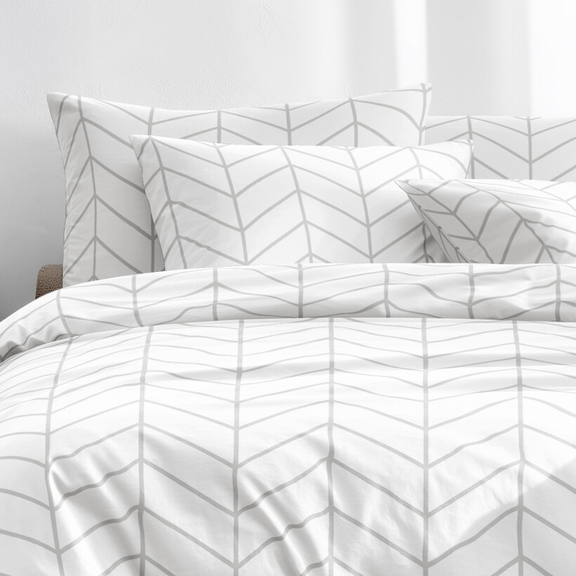 Bettwäsche aus Baumwolle - Grauer Zickzack auf Weiß