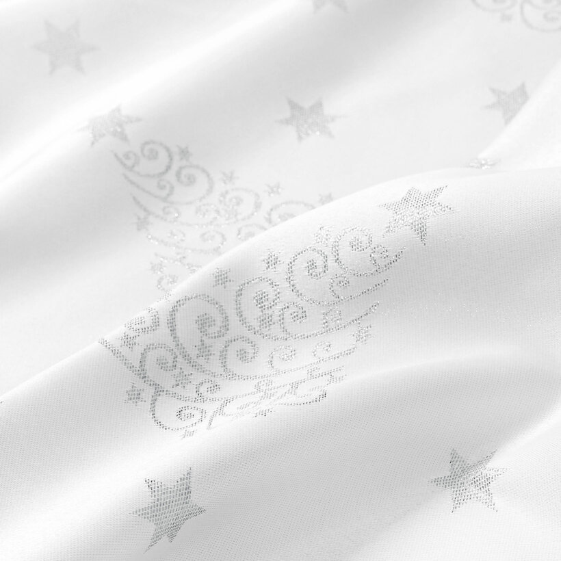 Weihnachtlicher Teflonstoff für Tischdecken – Silberne Tannenbäume und Sterne