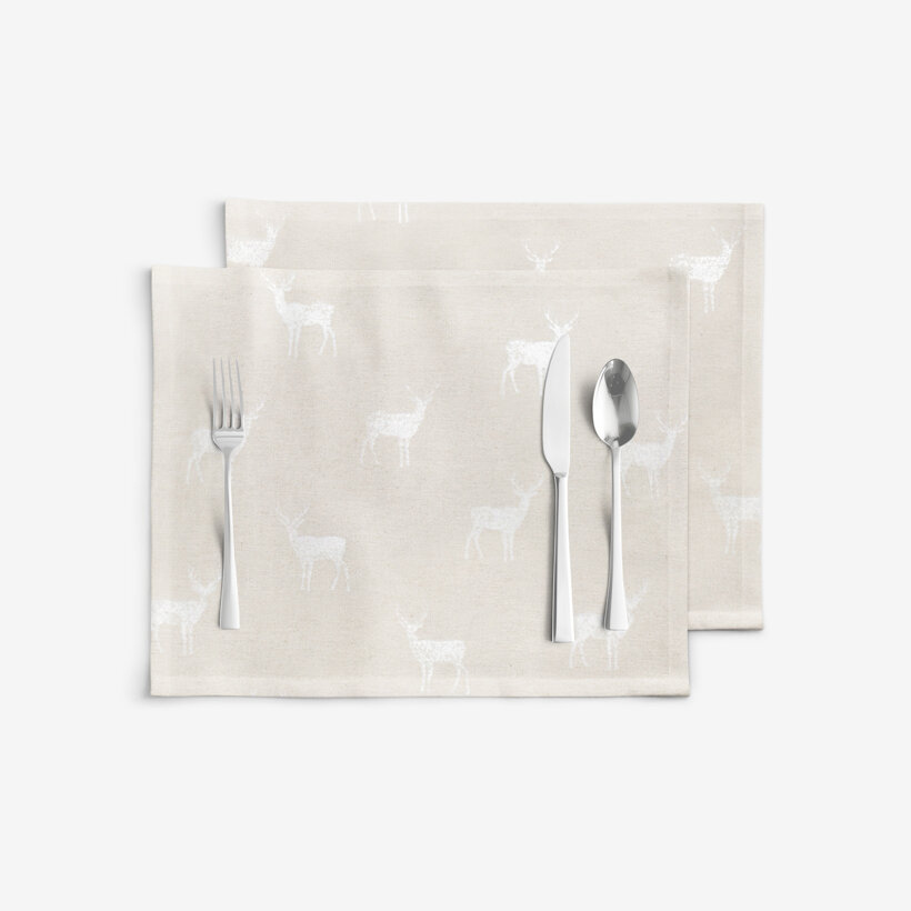 Weihnachtliches Tischset Natura - Hirsche auf natürlichem - Set 2 Stücke