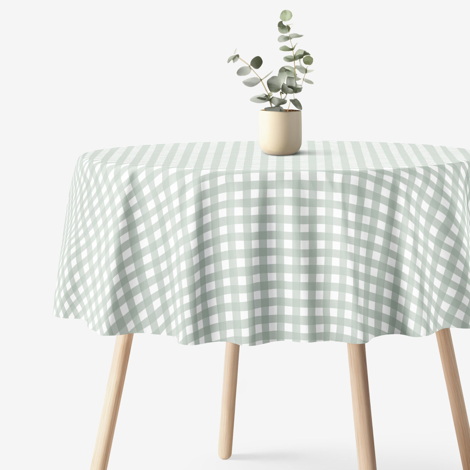 Runde Tischdecke 100% Baumwolle - Salbeigrüne Würfel