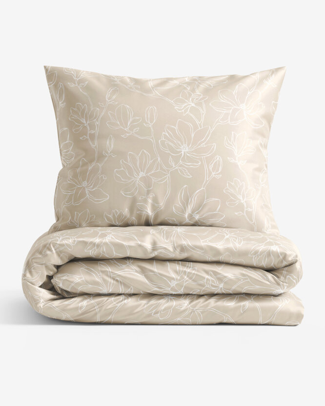 Bettwäsche aus Mako-Satin - Lilien auf Goldbeige