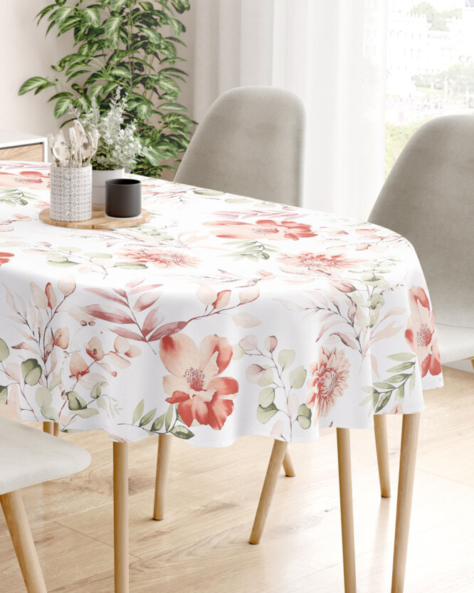 Ovale Tischdecke aus 100% Baumwolle Deluxe - aquarelle Blumen