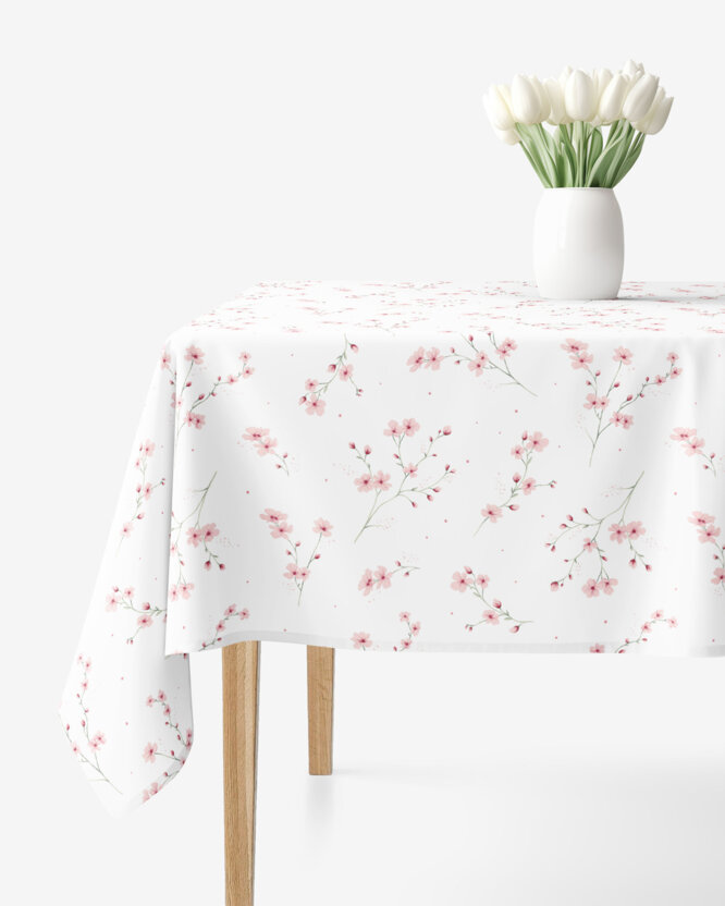 Eckige Tischdecke 100% Baumwolle - Blühende Sakura-Kirschbäume