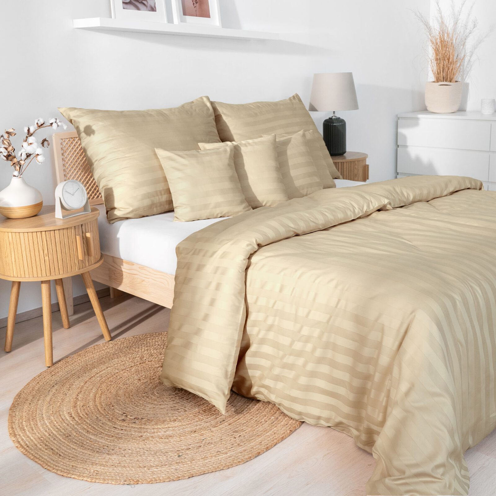 Damast-Bettwäsche - goldene Streifen mit Satin-Glanz