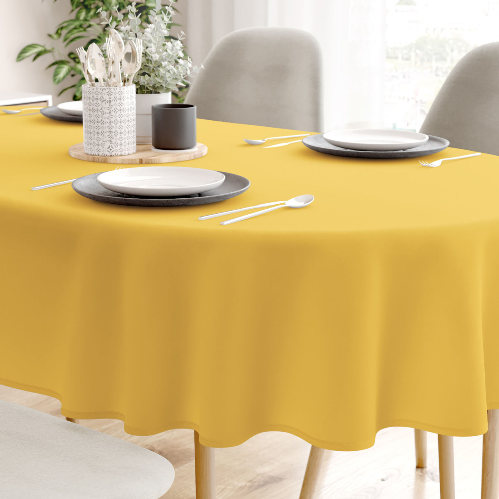 Ovale Tischdecke aus 100% Baumwolle - honiggelb