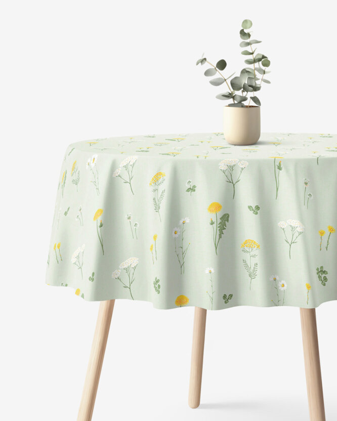 Runde Tischdecke 100% Baumwolle - Grüne Wiese