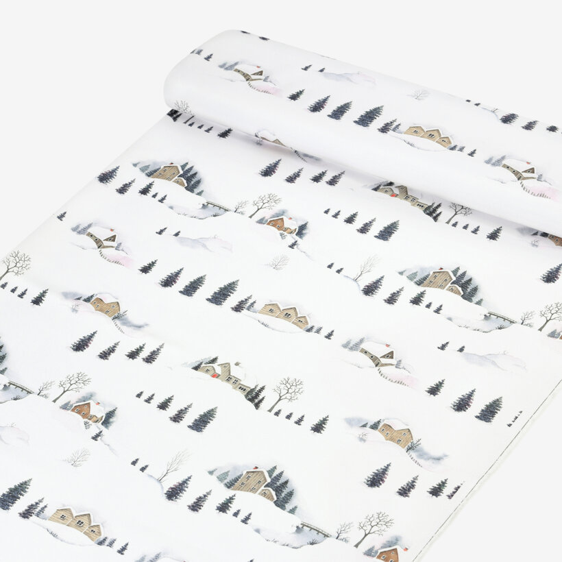 Weihnachtlicher Teflonstoff für Tischdecken – Winterlandschaft