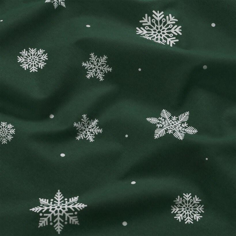 Flanellstoff - Schneeflocken auf Grün
