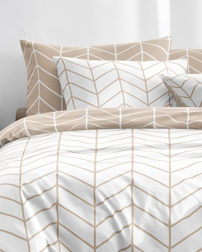 Bettwäsche aus Baumwolle - Weißes und beiges Zickzack