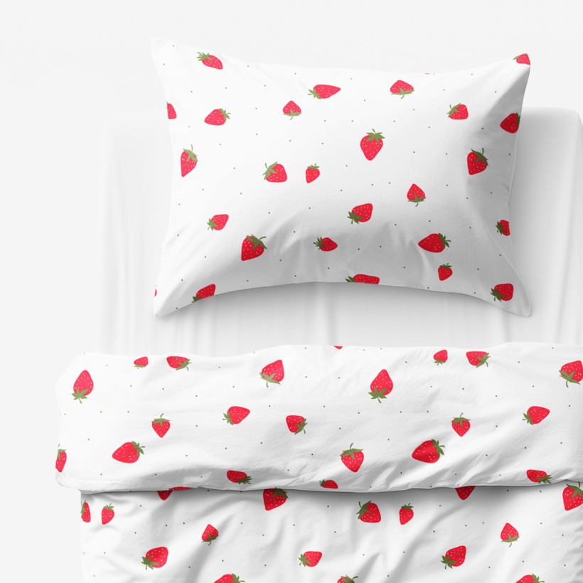 Kinder - Bettwäsche aus Baumwolle - frische Erdbeeren