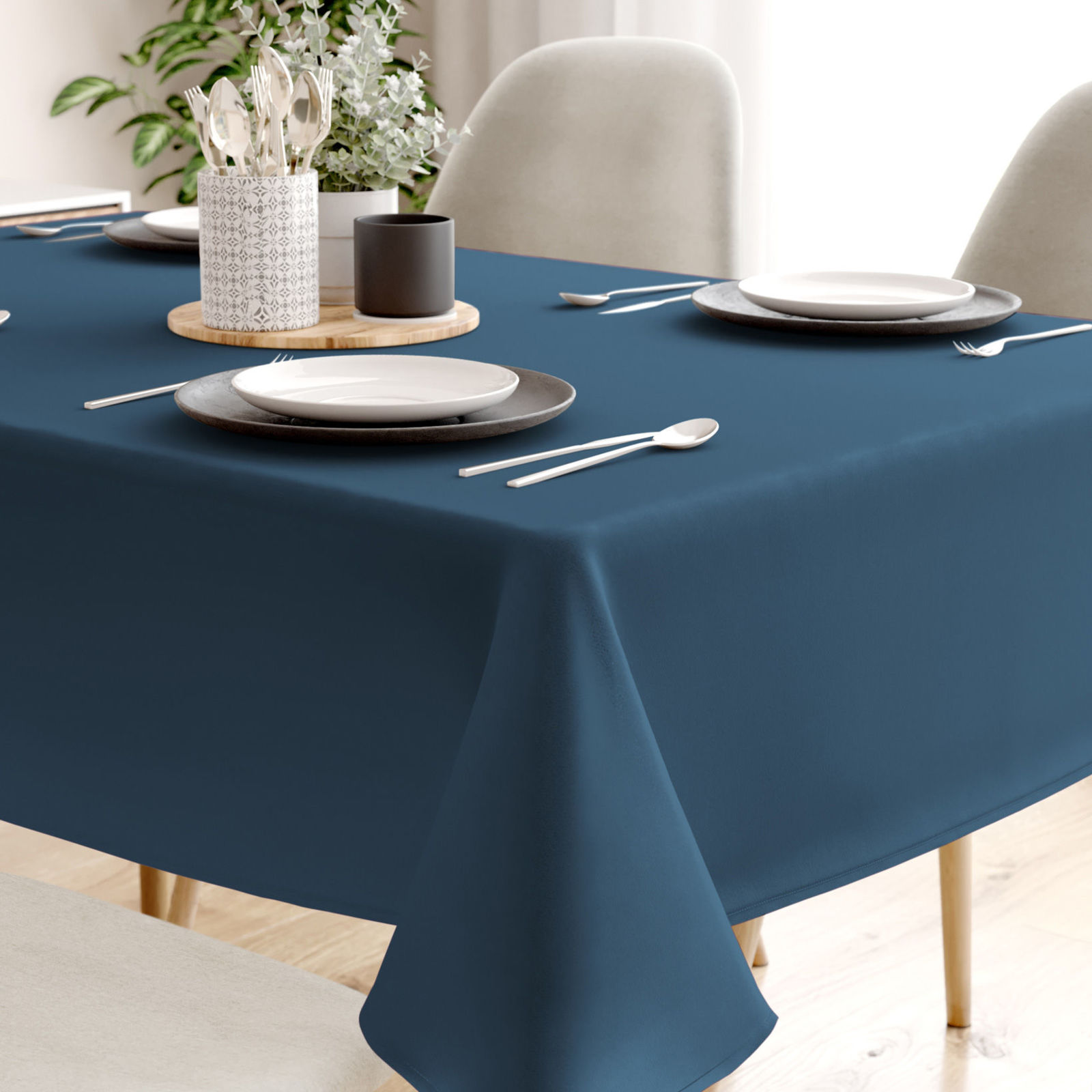 Eckige Tischdecke 100% Baumwolle - marineblau