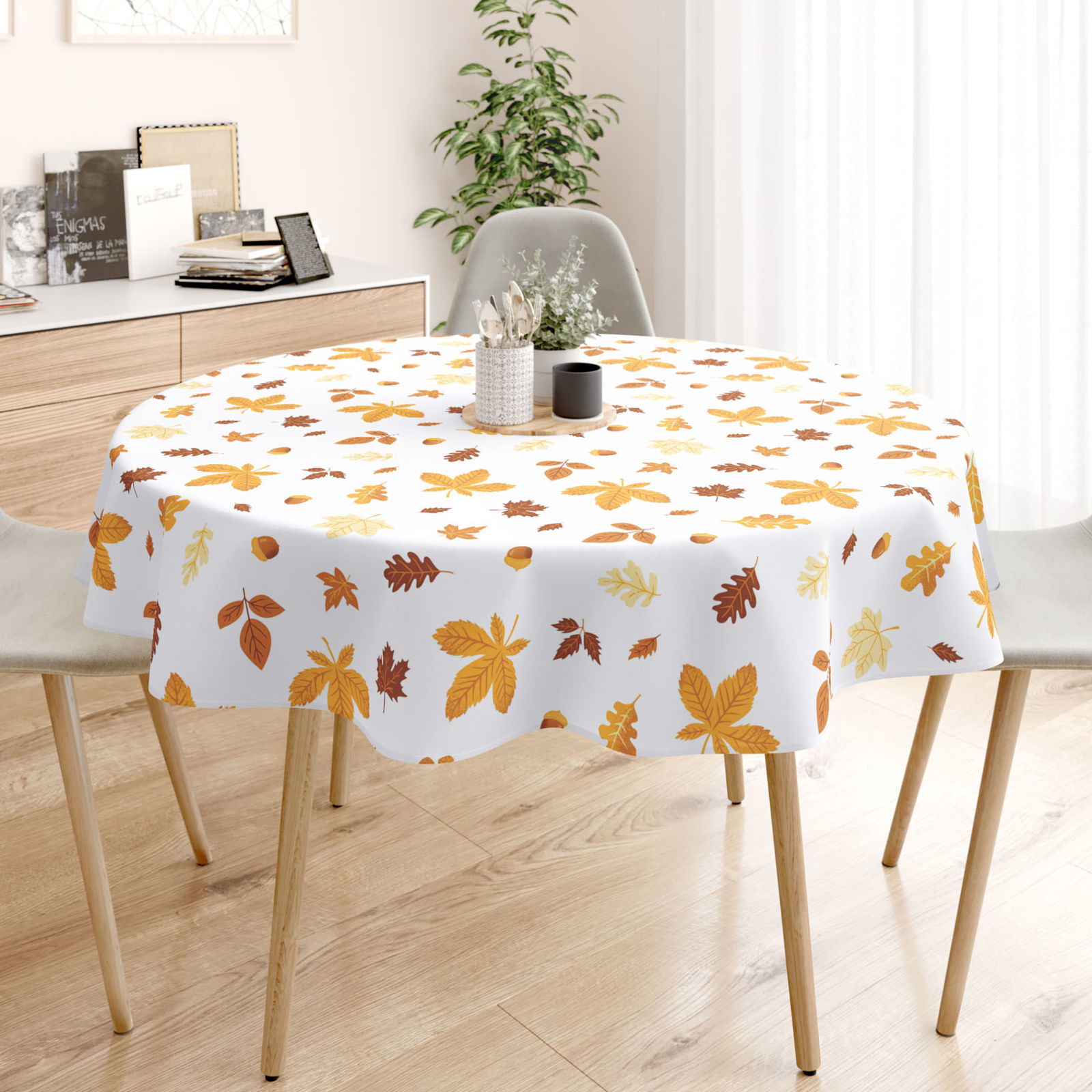 Runde Tischdecke 100% Baumwolle - Herbstblätter