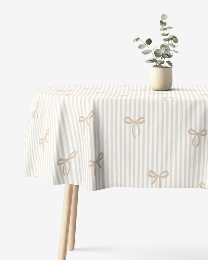 Ovale Tischdecke aus 100% Baumwolle - Latte-Schleifen mit Streifen