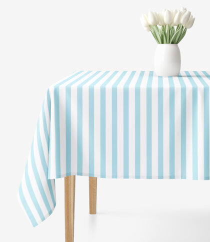 Eckige Tischdecke 100% Baumwolle - blaue Streifen