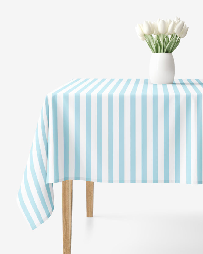 Eckige Tischdecke 100% Baumwolle - blaue Streifen