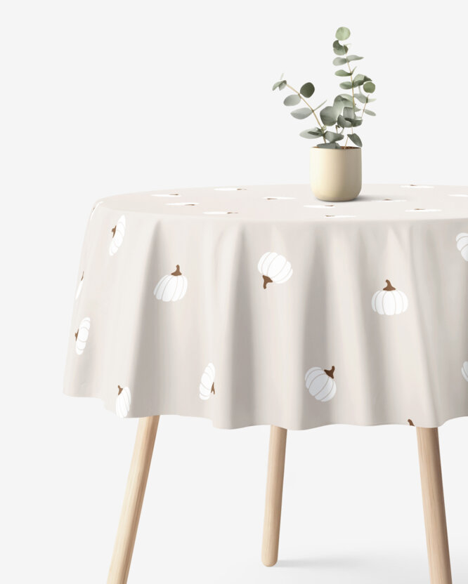 Runde Tischdecke 100% Baumwolle - Kürbisse auf Creme