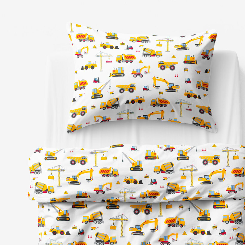 Kinder - Bettwäsche aus Baumwolle - Lastwagen und Bagger