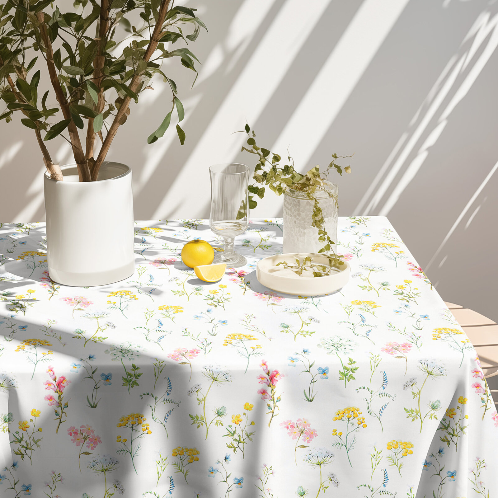 Eckige Tischdecke 100% Baumwolle Deluxe - blühender Frühling