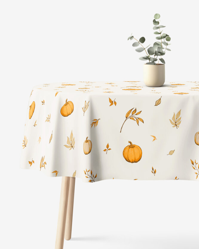 Ovale Tischdecke aus 100% Baumwolle - Herbstkürbisse und Blätter