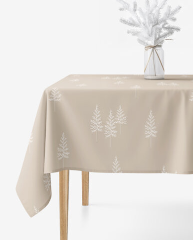 Weihnachtliche eckige Tischdecke 100% Baumwollköper - Nordische Tannenbäume