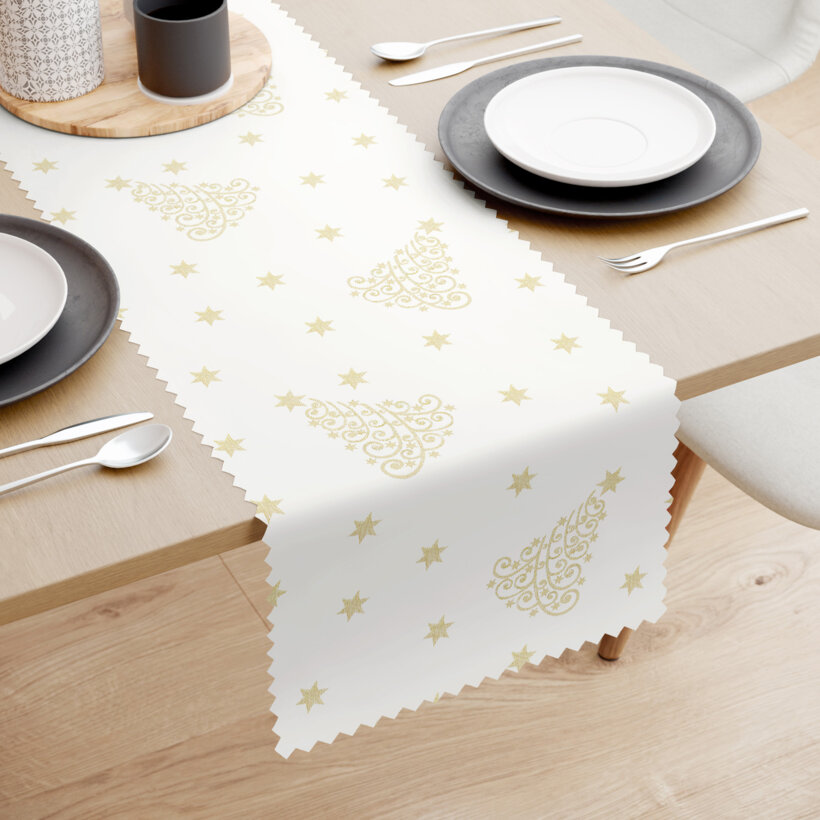 Weihnachtlicher Teflon-Tischläufer - Goldene Tannenbäume und Sterne