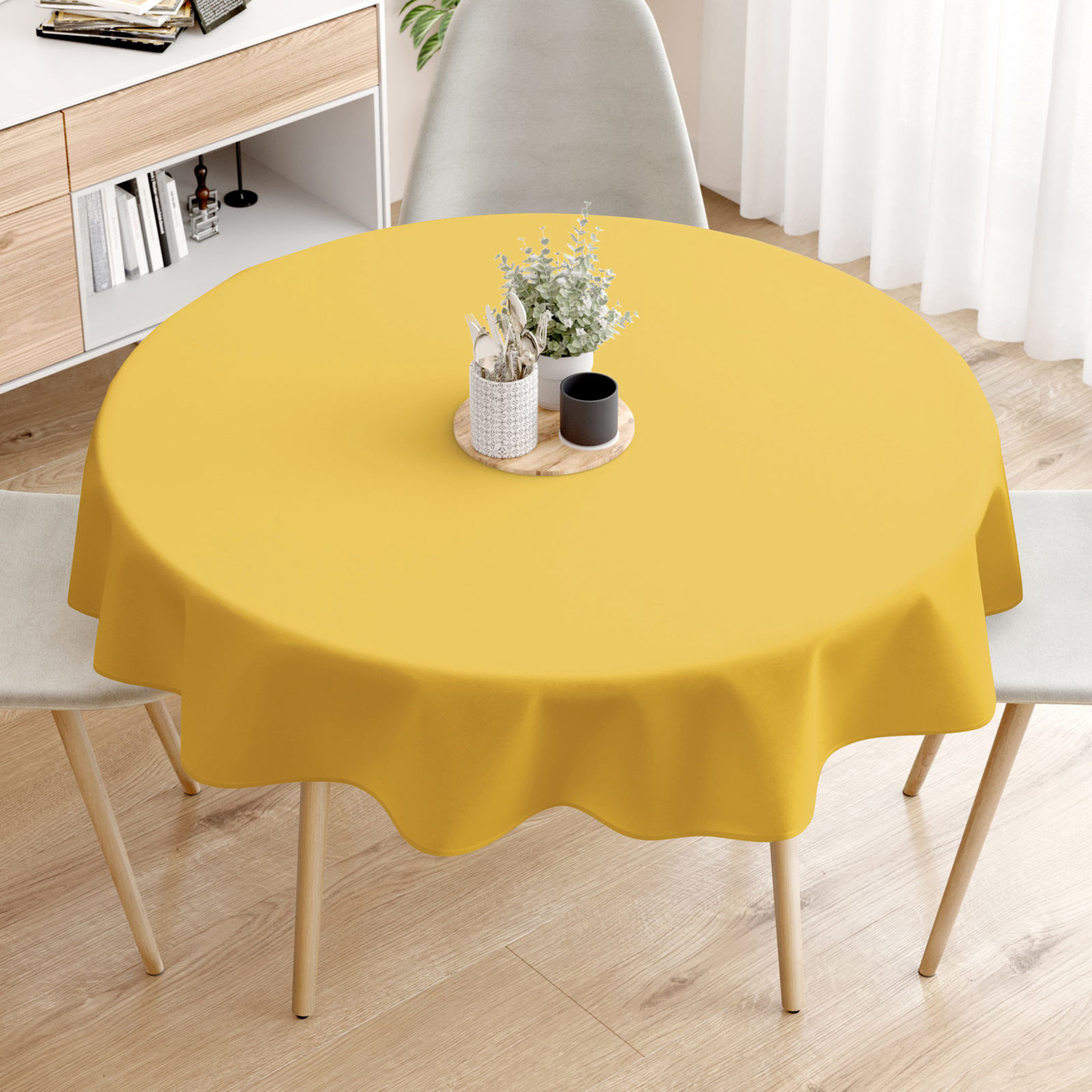 Runde Tischdecke 100% Baumwolle - honiggelb