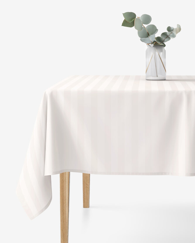 Festliche eckige Damast-Tischdecke - creme Streifen mit Satin-Glanz