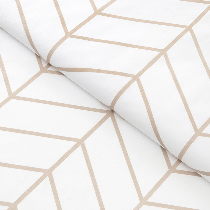 Baumwollstoff - Beiger Zickzack auf Weiß