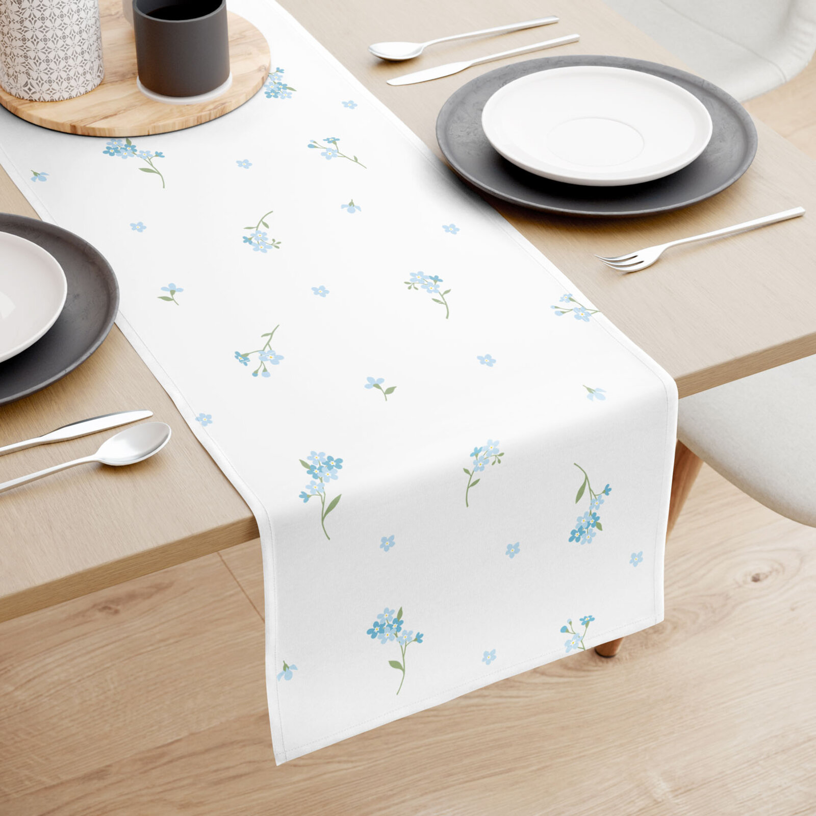 Tischläufer aus 100% Baumwolle - Vergissmeinnicht